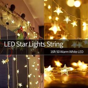 img 2 attached to 🎄 Enhance Your Holiday Décor with Remote-Controlled Battery-Operated Christmas Star LED String Lights: 16 Feet, 50 Fairy Lights for Indoor & Outdoor Garden, Wedding Decoration – Warm White, with Timer Function