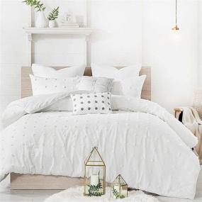 img 4 attached to 🛏️ Luxurious Nanko White Tufted King Size Duvet Cover Set – 3pc Boho Embroidery Dot Microfiber Bedding for All Seasons – Shabby Chic Soft Jacquard Quilt Cover – (104x90)