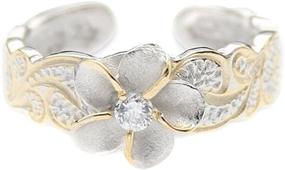 img 1 attached to 🌺 Hawaiian Sterling Silver & Yellow Gold Flashed Plumeria Toe Ring featuring Synthetic CZ Accent