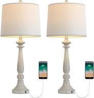 💡 bobomomo 27.75'' usb table lamp - set of 2 antique nightstand lamps with charging port for bedroom living room - resin retro classic bedside desk lamps with white fabric shade логотип