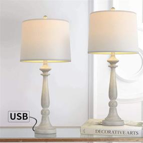 img 2 attached to 💡 BOBOMOMO 27.75'' USB Table Lamp - Set of 2 Antique Nightstand Lamps with Charging Port for Bedroom Living Room - Resin Retro Classic Bedside Desk Lamps with White Fabric Shade