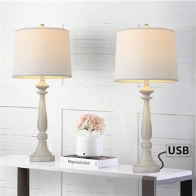 img 1 attached to 💡 BOBOMOMO 27.75'' USB Table Lamp - Set of 2 Antique Nightstand Lamps with Charging Port for Bedroom Living Room - Resin Retro Classic Bedside Desk Lamps with White Fabric Shade