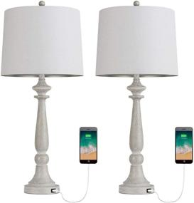 img 3 attached to 💡 BOBOMOMO 27.75'' USB Table Lamp - Set of 2 Antique Nightstand Lamps with Charging Port for Bedroom Living Room - Resin Retro Classic Bedside Desk Lamps with White Fabric Shade