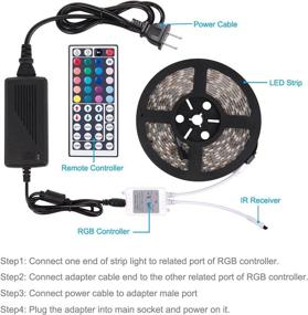 img 2 attached to 🌈 16.4ft 5050 RGB LED Color Changing Strip Lights with 44 Keys IR Remote and 12V Power Supply - Ideal for Home, Bedroom, Kitchen, Cabinet & DIY Decoration