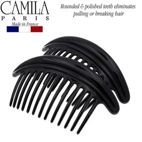 img 3 attached to 👱 Camila Paris MP978/2 French Hair Side Combs - Large 6.5 Inch Black Curved Flexible Durable Cellulose Hair Combs for Women - Strong Hold Hair Clips, No Slip Styling Accessories - Made in France