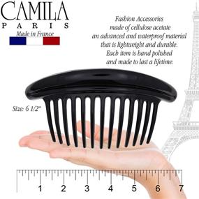 img 2 attached to 👱 Camila Paris MP978/2 French Hair Side Combs - Large 6.5 Inch Black Curved Flexible Durable Cellulose Hair Combs for Women - Strong Hold Hair Clips, No Slip Styling Accessories - Made in France