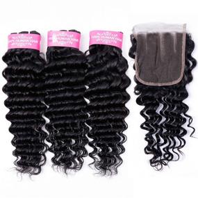img 2 attached to 🌊 Brazilian Deep Wave Bundles with Closure - 10A Unprocessed Virgin Human Hair (70g/Bundles, 12 14 16+10 Closure) - RESACA Brazilian Deep Wave Hair