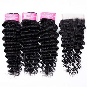 img 3 attached to 🌊 Brazilian Deep Wave Bundles with Closure - 10A Unprocessed Virgin Human Hair (70g/Bundles, 12 14 16+10 Closure) - RESACA Brazilian Deep Wave Hair