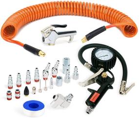 img 4 attached to FYPower 22-Piece Air Compressor Accessories Kit: Recoil Poly Hose, Quick Connect Fittings, Tire Inflator, Blow Gun & More!