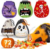 🎃 halloween treat bags party favors - spooky 72 piece candy bag trick or treat game for kids: plastic drawstring pumpkin goodie bucket party decorations goody fillers for small toy, cookie, snack, party supplies logo