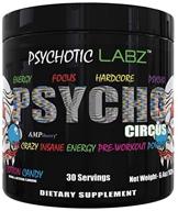 🎪 psychotic labz psycho circus high stim pre workout powder - enhanced energy, focus, strength, and pumps! beta alanine, creatine, caffeine, ampiberry, dmae bitartrate - 30 servings - cotton candy flavor logo