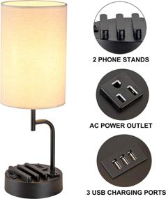 img 3 attached to 💡 Dreamholder Table Lamp: Modern Desk Lamp with USB Charging Ports, AC Outlet, and Phone Stands - Ideal Bedside Lamp for Bedroom, Living Room, Office (Pack of 2)