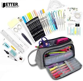 img 1 attached to Gray Canvas Pencil Pouch with Large Capacity for School and Office Supplies, Dual Zipper Openings, Durable Woven Fabric