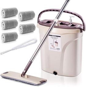 img 4 attached to 🧹 Efficient MASTERTOP Mop and Bucket Set - Hands-Free Microfiber Flat Mop, Stainless Steel Handle, Separate Dirty and Clean Water, 5 Mop Pads, 1 Cleaning Brush