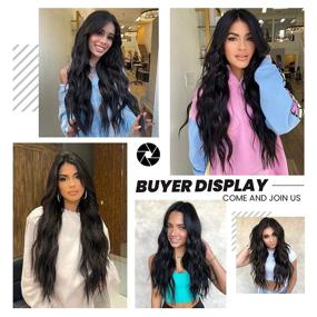 img 2 attached to Natural Looking Heat-Resistant Synthetic Wigs for Women - Long Black Wavy Wig with Middle Part for Daily & Party Use