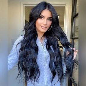 img 4 attached to Natural Looking Heat-Resistant Synthetic Wigs for Women - Long Black Wavy Wig with Middle Part for Daily & Party Use