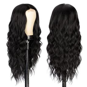 img 1 attached to Natural Looking Heat-Resistant Synthetic Wigs for Women - Long Black Wavy Wig with Middle Part for Daily & Party Use