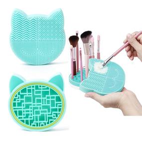 img 4 attached to 💄 Convenient 3-in-1 Silicone Makeup Brush Cleaner Mat with Drying Rack