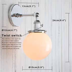 img 3 attached to 🔦 Chrome Permo Vintage Industrial Wall Sconce with Hand Blown Milk White Glass Mini 5.9" Round Globe Shade