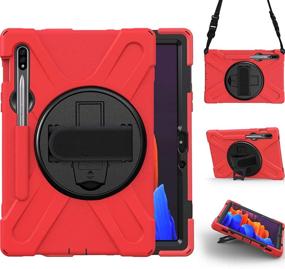 img 4 attached to Red Galaxy Tab S7 Case 11 Inch 2020 with S Pen Holder - TSQ Rugged Shockproof Protective Cover | Rotating Kickstand, Hand Shoulder Strap | for Samsung Galaxy Tab S7 SM-T870/T875