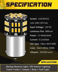 img 3 attached to 🔆 JAVR - Pack of 10 - Warm White 3000K LED Bulbs 1156 BA15S 1141 1003 1073 7506 - 3014 54-SMD Replacement Lamps for 12V Interior RV Camper Trailer Lighting Boat Yard Light Backup Tail Bulbs