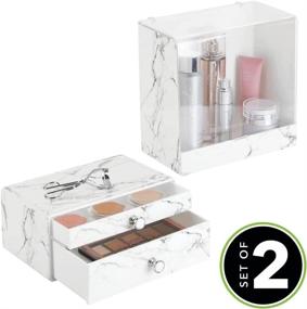 img 3 attached to 🏺 mDesign Marble Makeup Organizers - Stackable Cosmetic Storage for Bathroom Vanity, Countertop, Cabinet - Easy Access, 2 Drawer Unit and Tall Bin Box with Lid - Set of 2