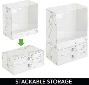 img 1 attached to 🏺 mDesign Marble Makeup Organizers - Stackable Cosmetic Storage for Bathroom Vanity, Countertop, Cabinet - Easy Access, 2 Drawer Unit and Tall Bin Box with Lid - Set of 2