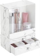 🏺 mdesign marble makeup organizers - stackable cosmetic storage for bathroom vanity, countertop, cabinet - easy access, 2 drawer unit and tall bin box with lid - set of 2 logo