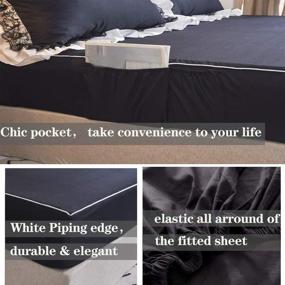 img 2 attached to 🖤 FADFAY Ruffle Comforter Cover Set - Black Bedding 100% Cotton Princess Girls Bedding Designer Pocket Fitted Sheet Set - 4 Piece Zipper Lace Ruffle Duvet Cover Set for King Bed - Black