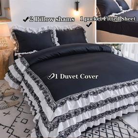 img 3 attached to 🖤 FADFAY Ruffle Comforter Cover Set - Black Bedding 100% Cotton Princess Girls Bedding Designer Pocket Fitted Sheet Set - 4 Piece Zipper Lace Ruffle Duvet Cover Set for King Bed - Black