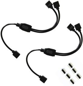 img 4 attached to 🔌 2PCS Black 4 Pins LED Splitter Cable - Connect and Split One to Two RGB 5050 3528 LED Light Strips with 6x Male 4 Pin Plugs - 29.5cm Long