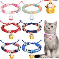 🐱 japanese chirimen kitten collar set - 6 pieces, kimono cat collar, adjustable with bell and fortune, for christmas, halloween, and new year's festivities, ideal for kittens, puppies, and pets logo