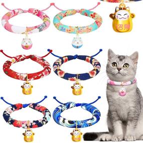 img 4 attached to 🐱 Japanese Chirimen Kitten Collar Set - 6 Pieces, Kimono Cat Collar, Adjustable with Bell and Fortune, for Christmas, Halloween, and New Year's Festivities, Ideal for Kittens, Puppies, and Pets