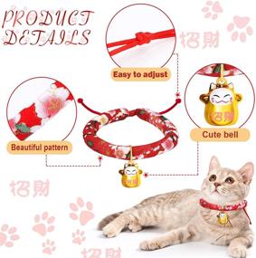 img 2 attached to 🐱 Japanese Chirimen Kitten Collar Set - 6 Pieces, Kimono Cat Collar, Adjustable with Bell and Fortune, for Christmas, Halloween, and New Year's Festivities, Ideal for Kittens, Puppies, and Pets