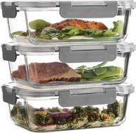 🥡 superior glass meal-prep containers - 3-pack (35oz): innovative hinged locking lids for 100% leakproof glass food-storage on the go логотип