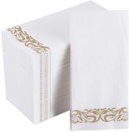 200 pack disposable guest towels: soft, absorbent linen-feel 🧻 paper hand towels for events, parties, weddings - white and gold logo