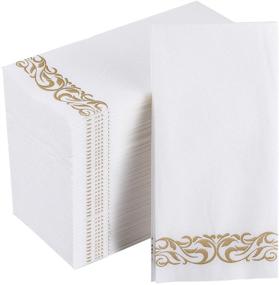 img 4 attached to 200 Pack Disposable Guest Towels: Soft, Absorbent Linen-Feel 🧻 Paper Hand Towels for Events, Parties, Weddings - White and Gold