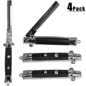 img 4 attached to 🔪 SwitchBlade Comb Set - Pack of 4 Stainless Steel Novelty Switch Folding Pocket Combs for Hair, Beard, or Mustache - Perfect Stocking Stuffers