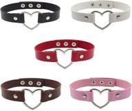 📿 5-pack of leather and heart choker necklaces by expression jewelry - adjustable chokers with metal heart pendant logo