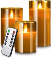 🕯️ yfytre flameless candles, battery operated real wax flickering moving wick effect gold halloween glass candle set with remote control cycling timer, 4 inch, 5 inch, 6 inch, pack of 3 логотип