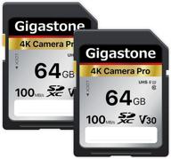 📸 gigastone 64gb 2-pack v30 sdxc memory card for high speed 4k ultra hd uhd video, compatible with canon, nikon, sony, pentax, kodak, olympus, panasonic digital cameras logo