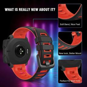 img 2 attached to 🌚 ANCOOL Мягкий силиконовый спортивный ремешок для замены намека Garmin Instinct, Esports, Solar, Tactical Smartwatches - черный/красный - совместим с ремешком Garmin Instinct.