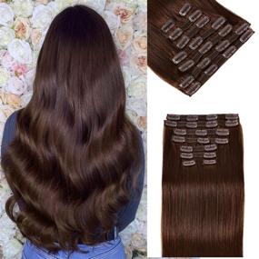 img 4 attached to 💇 Наращивание волос на клипсах Alishow из натуральных волос: 120 г толстые 8 шт/комплект на клипсах Реми цвета темный шоколад 16 дюймов (#2 16 дюймов)