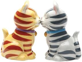 img 1 attached to 😺 Magnetic Tabby Cat Salt and Pepper Shaker Set with Striped Kissing Kittens Design