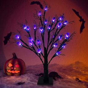 img 4 attached to 🎃 Spooky Halloween Black Tree – 22 Inch Lighted Tree with Purple Spiders Lights | Battery Operated Horror Tabletop Tree for Indoor Home Decorations | Angela&Alex Black Glitter Collection