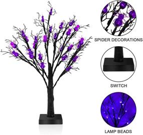 img 2 attached to 🎃 Spooky Halloween Black Tree – 22 Inch Lighted Tree with Purple Spiders Lights | Battery Operated Horror Tabletop Tree for Indoor Home Decorations | Angela&Alex Black Glitter Collection