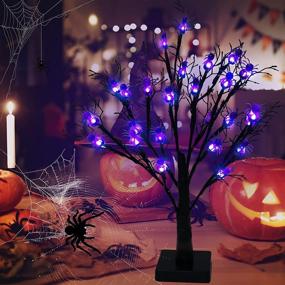 img 3 attached to 🎃 Spooky Halloween Black Tree – 22 Inch Lighted Tree with Purple Spiders Lights | Battery Operated Horror Tabletop Tree for Indoor Home Decorations | Angela&Alex Black Glitter Collection