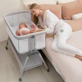 img 4 attached to 👶 ANGELBLISS Baby Bassinet Bedside Crib with Wheels & Adjustable Height - Easy Folding Side Sleeper for Newborn Babies & Infants, Included Cozy Mattress & Breathable Mesh (Off-White)