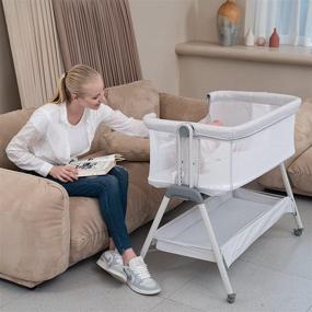 img 2 attached to 👶 ANGELBLISS Baby Bassinet Bedside Crib with Wheels & Adjustable Height - Easy Folding Side Sleeper for Newborn Babies & Infants, Included Cozy Mattress & Breathable Mesh (Off-White)
