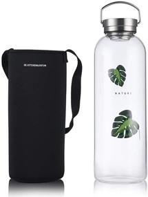 img 3 attached to 🍶 DE.KITCHEN&amp;HIFUN Large Borosilicate Glass 64oz Water Bottle, 2L for Juice, Glass Water Bottle with Steel Cap and Filter